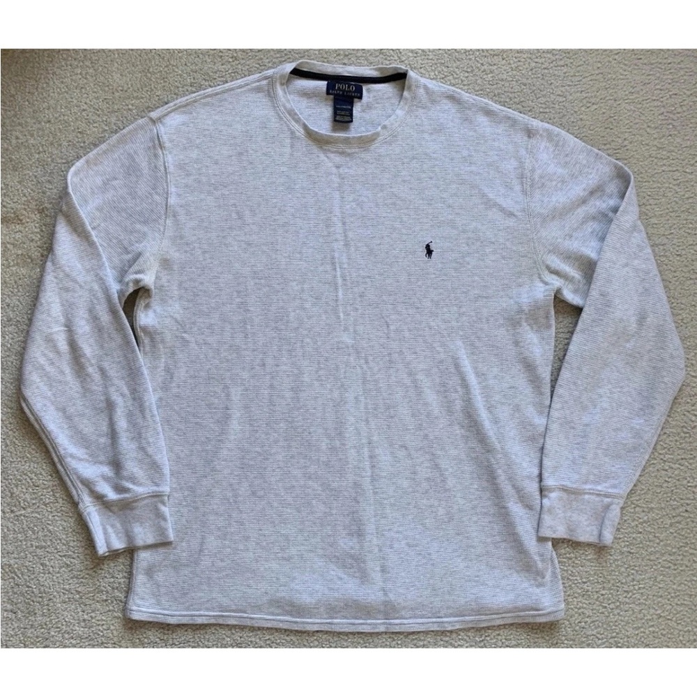 Polo Ralph Lauren Thermal Shirt Mens 2XL Heather Gray Logo Waffle Knit Layer